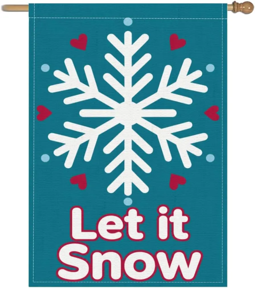 Snowflake Hearts 28x40 Inch Garden Flag Linen Let It Snow Teal Yard aaz