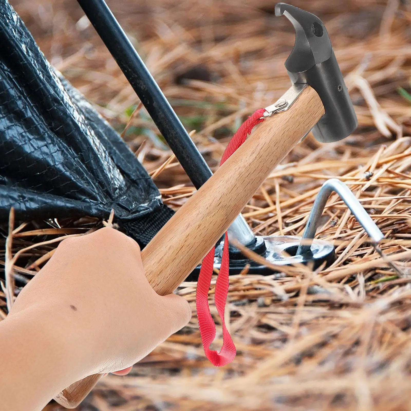 Lightweight Camping Mallet Tent Stake Hammer Sturdy Wooden Handle Precise Driving Force Portable Bag for Tent Canopy Outdoor