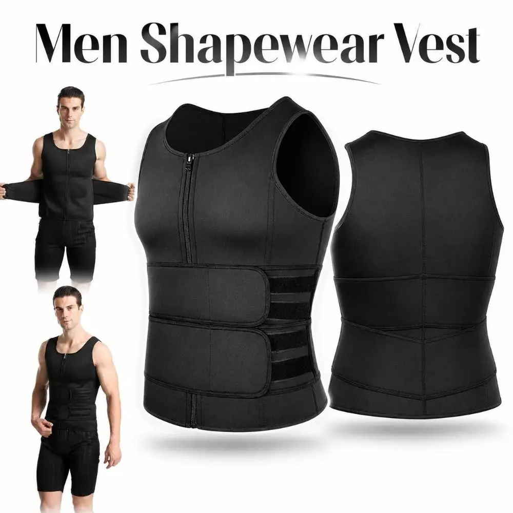 Slimming Men Shapewear Vest Zippered Stretchy Waist Trainer Tank Top Breathable Adjustable Abdomen Compression Vest Fitness