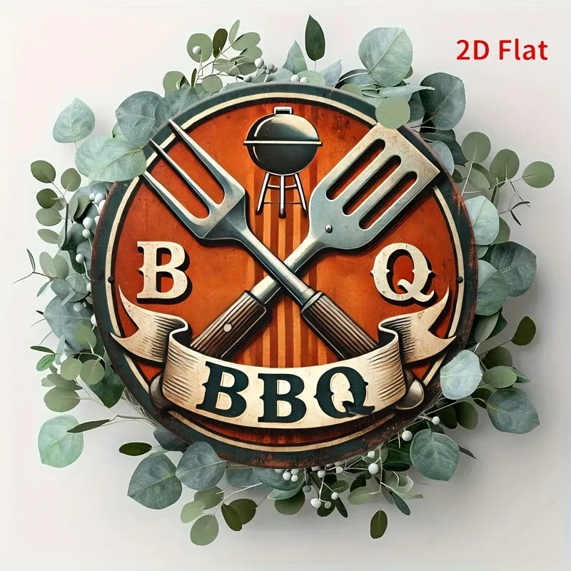 Vintage BBQ Master Metal Sign 8x8 Inch Round Wall Art Durable Rustic Tin Plate for Home Cafe Bar Indoor Outdoor Decor