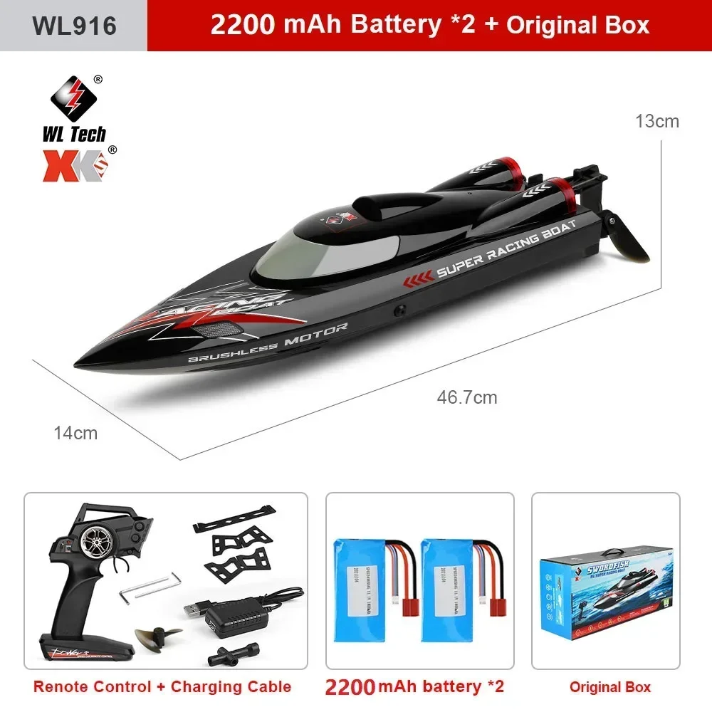 WLtoys WL916 RC Boot 2,4 Ghz 55 km/u Borstelloze Hoge Snelheid Racing Schip Afstandsbediening Speedboot Speelgoed Voor Volwassenen met 2 Batterijen