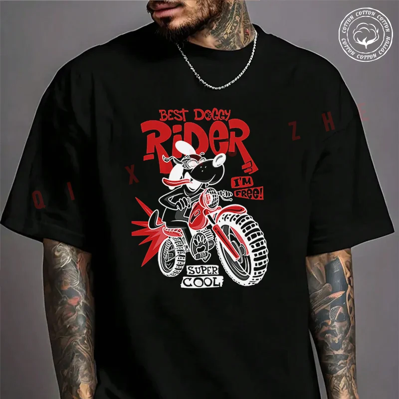 

Moto Men's T-shirt Best Doggy Rider I'm Free Cotton T Shirt Short Sleeve Exquisite Design Essential Top Tees