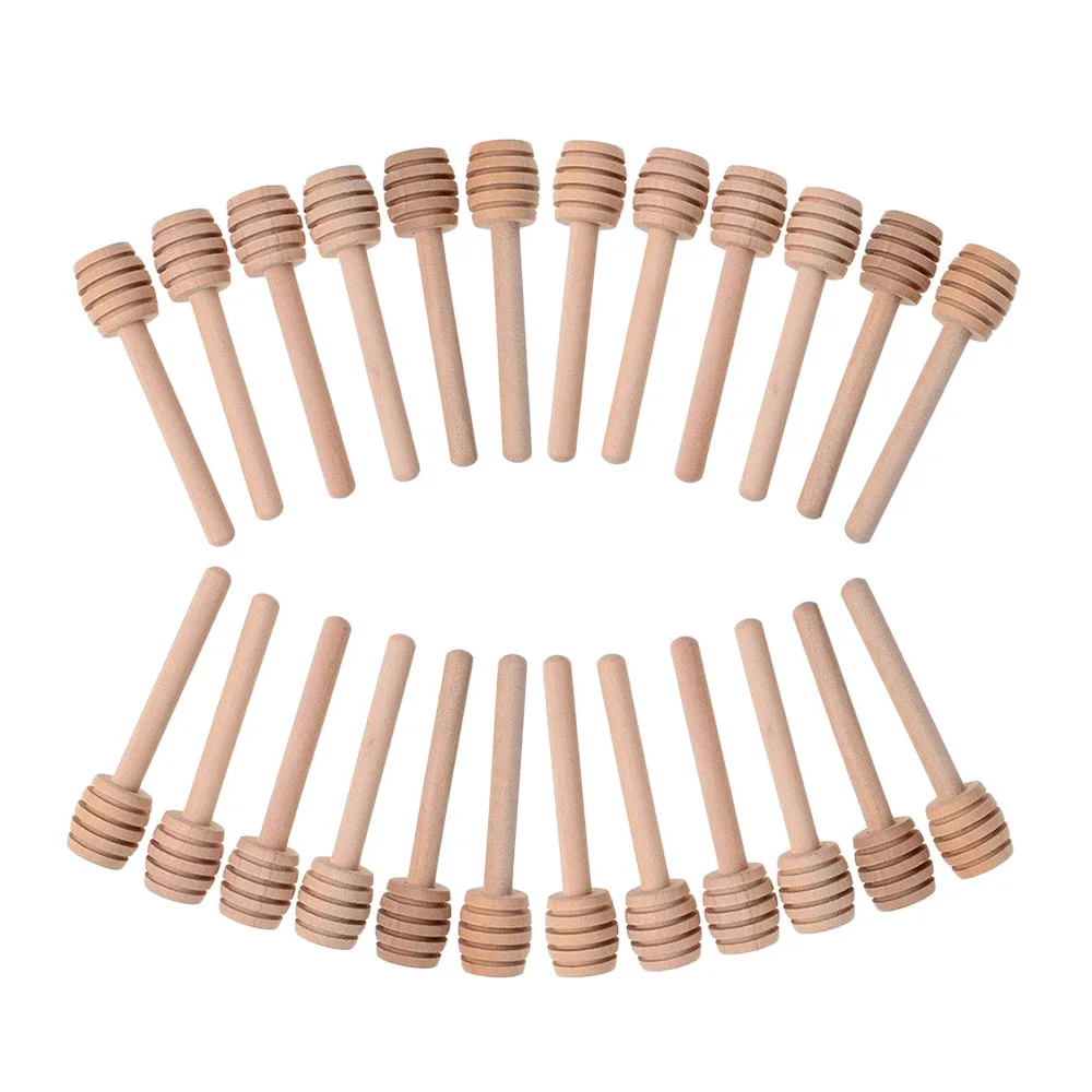 30PCS 3 Sizes Mini Wooden Honey Wood Spoon Stir Bar For Jar Supplies Long Handle Round Head Mixing Stick Dipper Dessert Tools