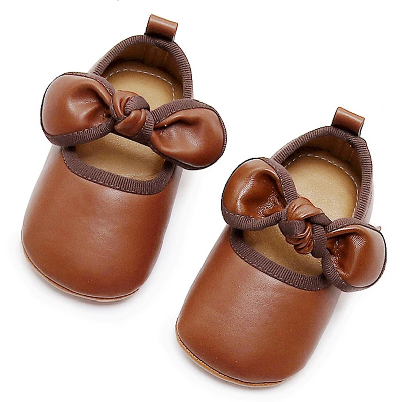 0-18M Baby Girl Princess Dress Shoes Faux Leather Bow Mary Jane PU Flat Shoes Crib Shoes Non-Slip Rubber Sole Toddler Shoes