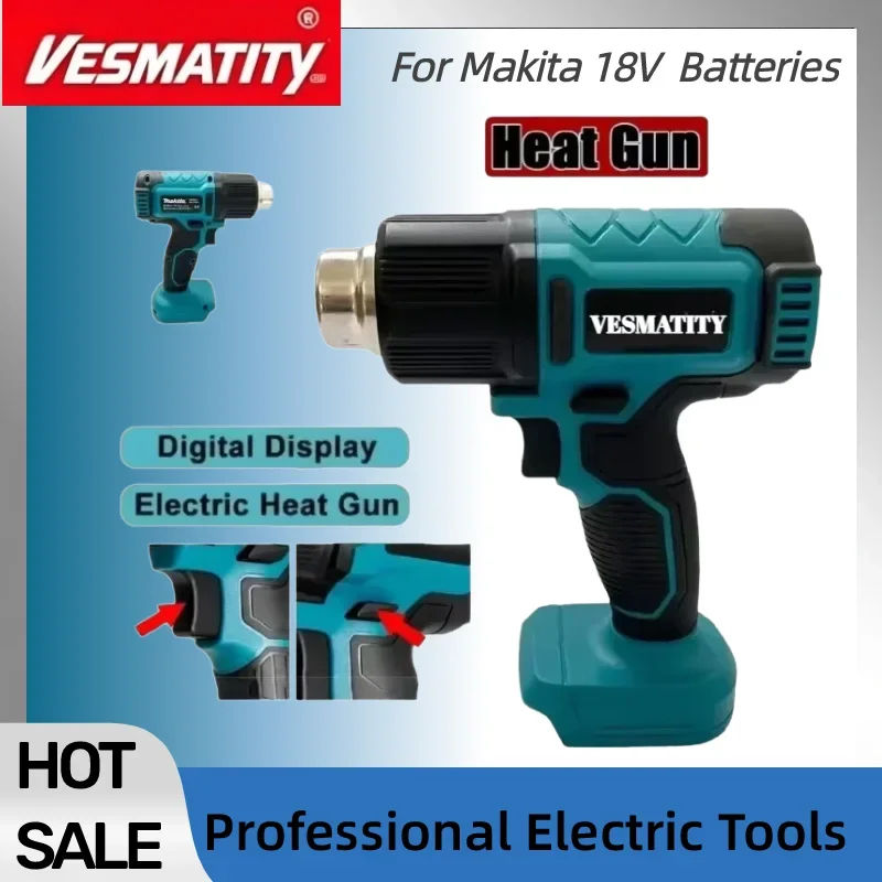 Cordless Hot Air Gun Industrial Handheld Electric Heat Gun Temperatures Adjustable Heat Gun For 18V-20V Battery