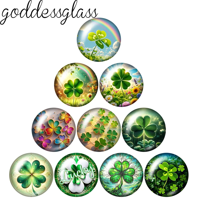 

Happy St.Patrick's Day Lucky Clover Leaves 12mm/18mm/20mm/25mm Round photo glass cabochon flat back Making findings Jewelry