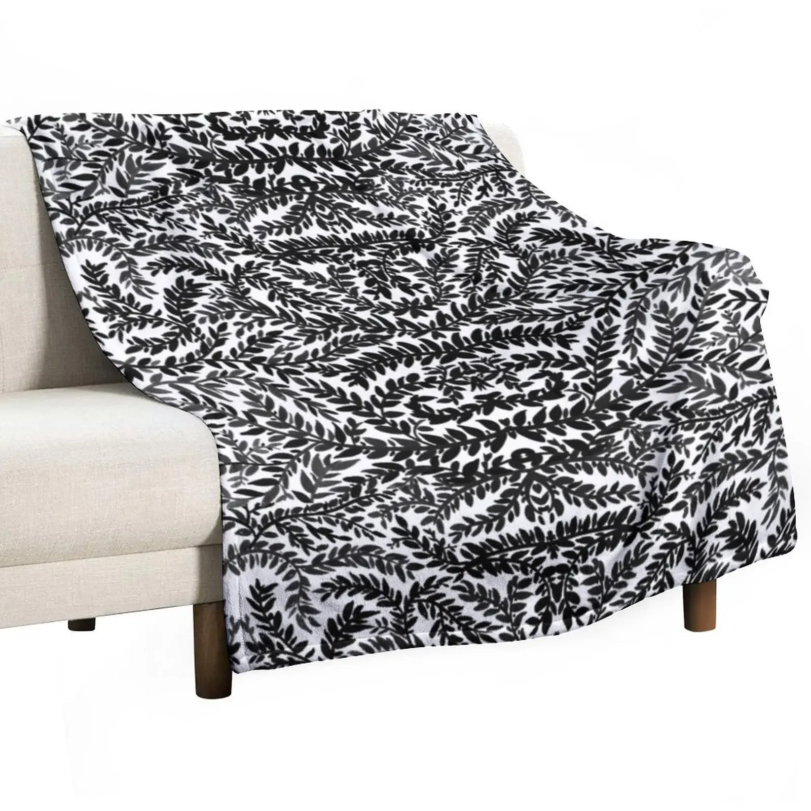 Gothic leaf pattern black and white Throw Blanket Multi-Purpose Decorative Sofas warm winter Blankets