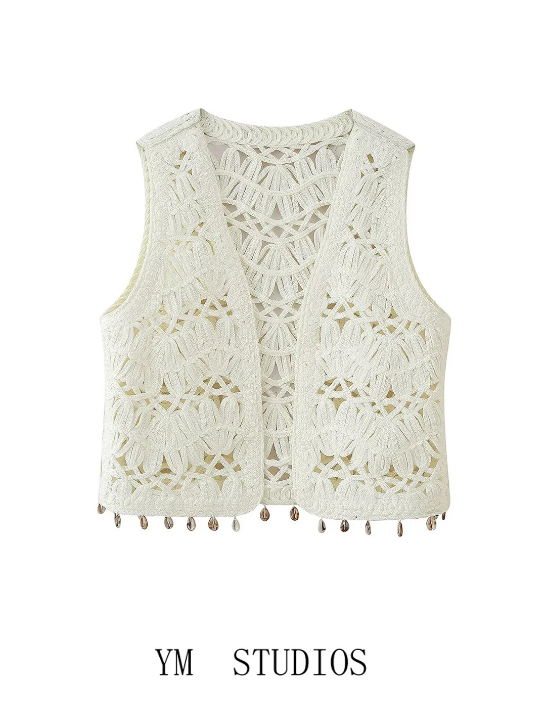 

Женский летний вязаный жилет с кружевной отделкой и ажурной сеткой, укороченный, в повседневном стиле, цветной