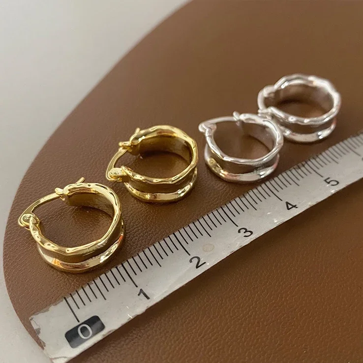 PONYKISS 925 Silver Needle Irregular Wide Surface Round Hoop Earrings for Women Trendy Fashion Jewelry Minimalist Accessories