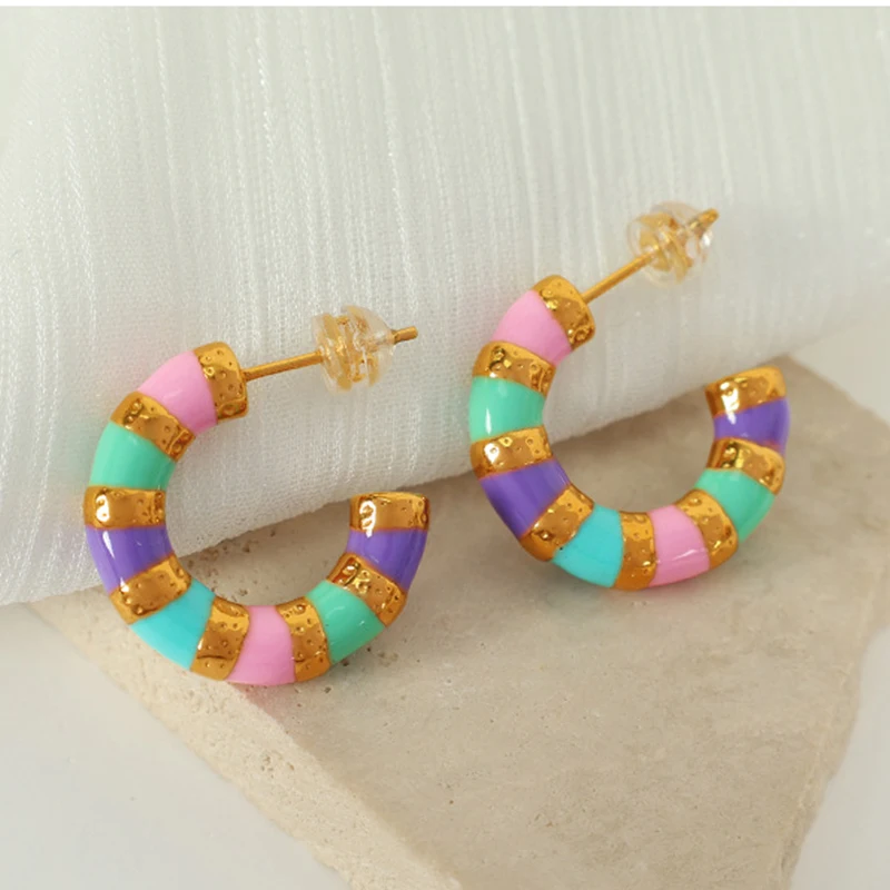 

PAPERPLUS C-Shape Women's Earrings Macaron Charm Stainless Steel Gold Document Creative Trendy Jewelry Gift 1 Pair