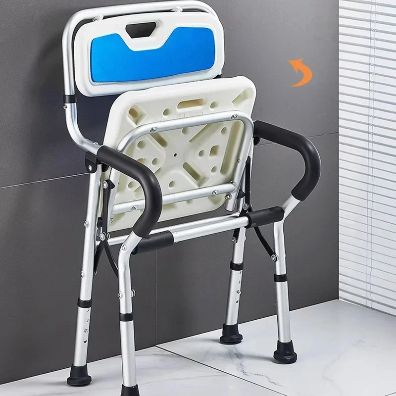 Folding Shower Chair with Backrest and Arms Suction Cups Non Slip Bath Stool for Elderly Pregnant Disabled Bathroom Safety