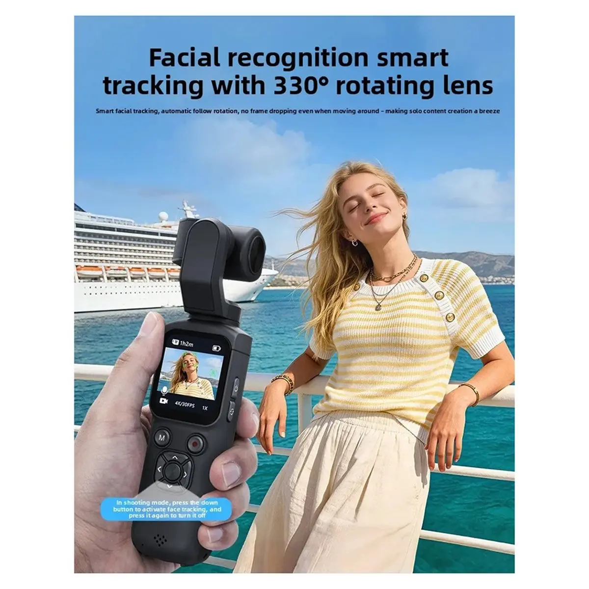 giftnew 4K Pocket 3 Camera with 330° Face Tracking Gimbal Stabilizer 1.72 Inch Touch Screen 64MP with A 32GB Memory Card