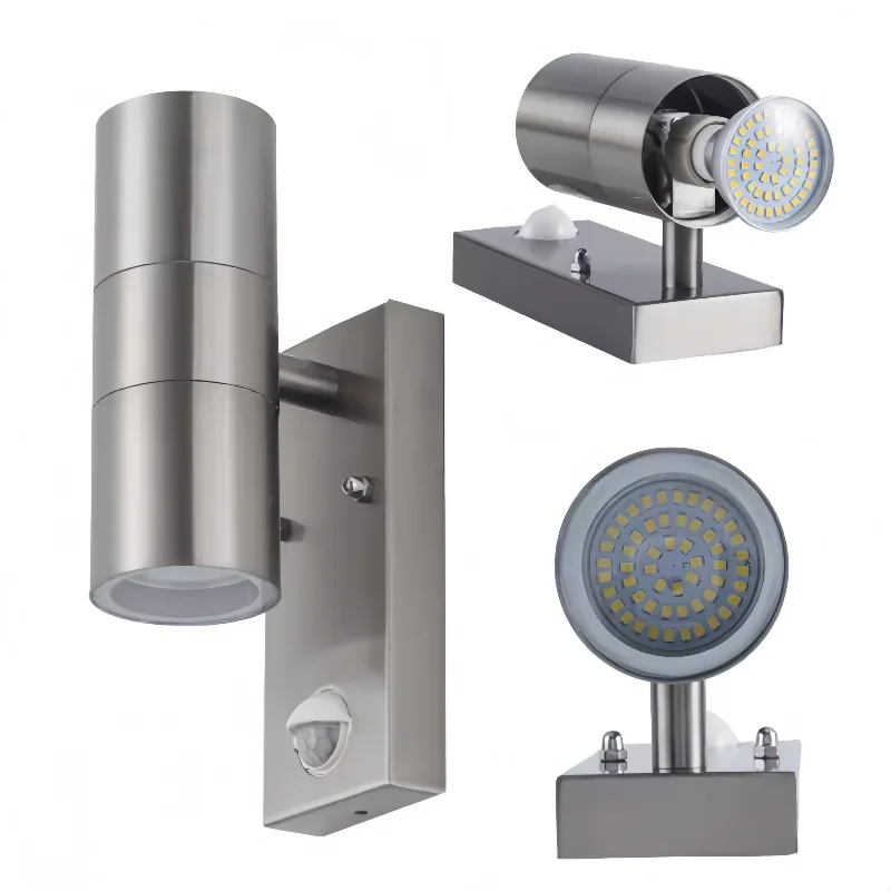 

Pir Motion Sensor Outdoor Wall Light Waterproof Induction Movement Stainless Steel Double Up Down Spotlight Gu10 Bulb 220V