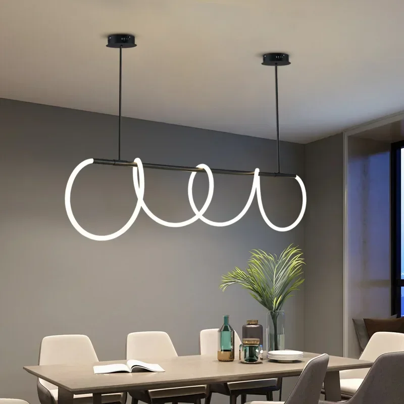 Modern Long Hose Led Chandelier for Table Dining Room Kitchen Bar Minimalist Pendant Lamp Art Decor Lighting Lusters Luminaires