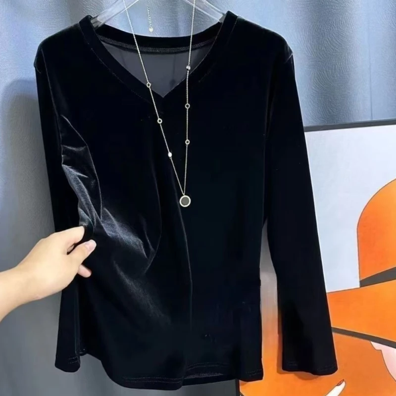 

Женская осенне-зимняя теплая футболка размера плюс с V-Ne Base, повседневная свободная посадка, длинный свеч TT672