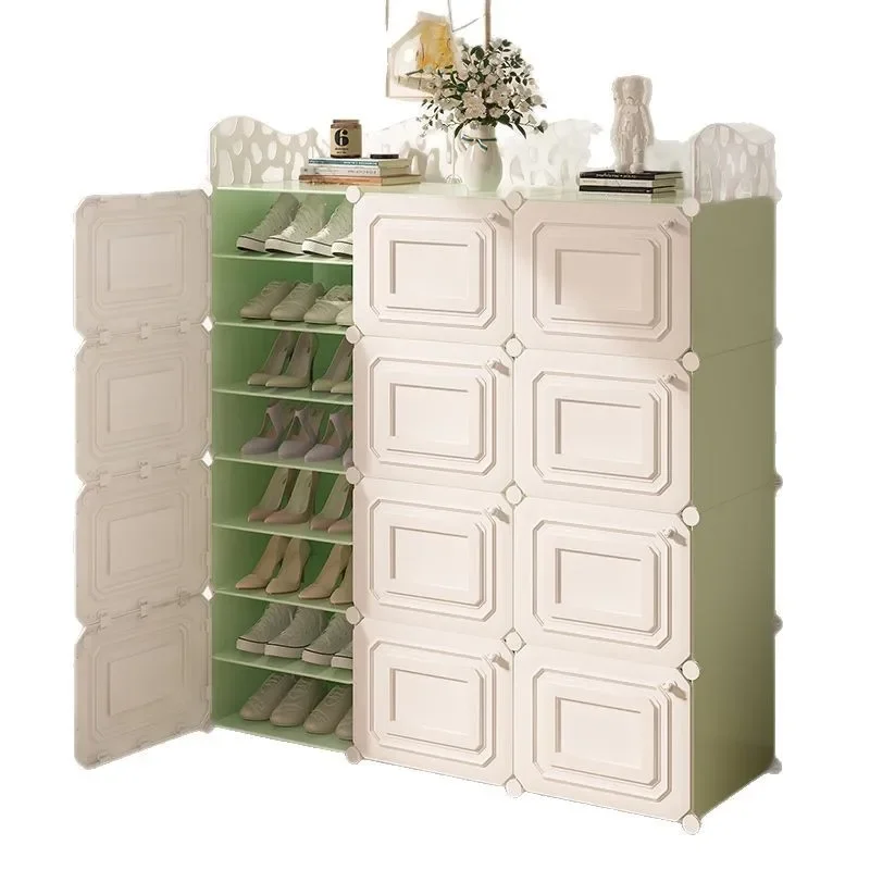 Simple shoe rack, plastic shoe cabinet storage artifact, dustproof, large capacity, space-saving assembly, door household e****m