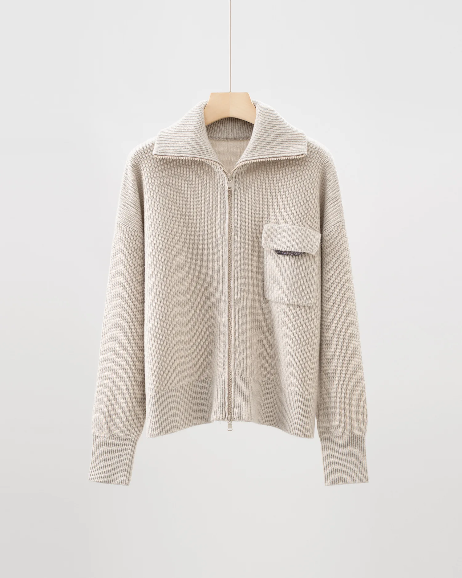 秋冬新作カシミヤウールジッパーラペルスパンコールセーターポケットカジュアルオールマッチニットカーディガン女性用