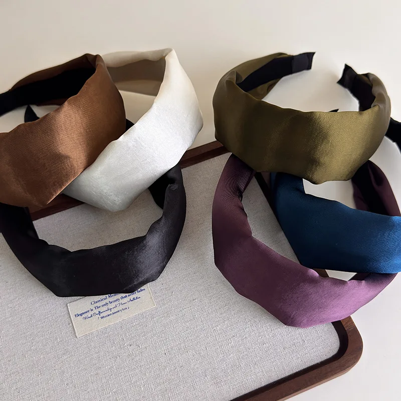 الرجعية بصيص الساتان واسعة حافة Headbands للمرأة مزاجه أنيقة هيرباند بلون الشعر هوب الإناث الإكسسوارات