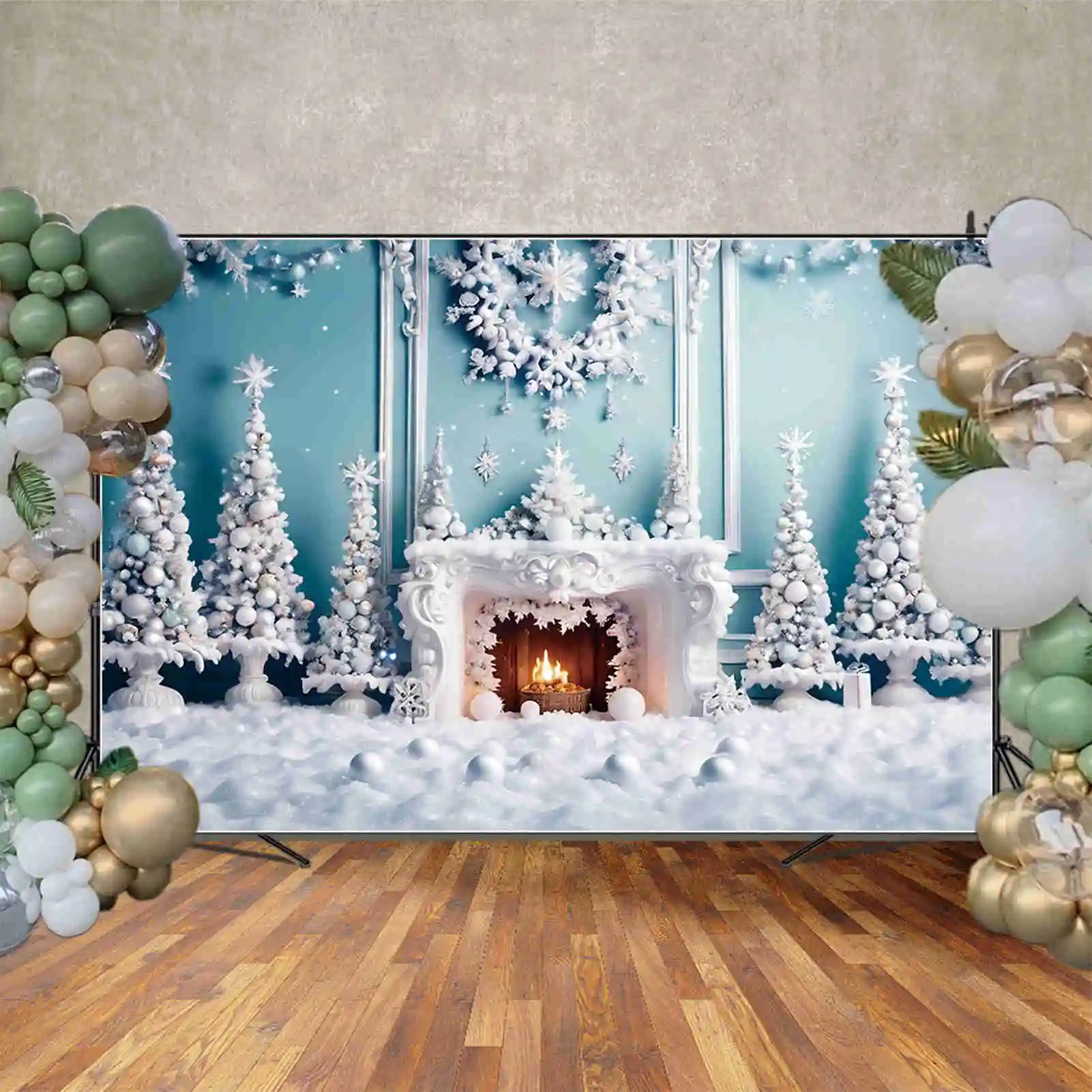 MOON.QG-خلفيات أشجار عيد الميلاد الفضية للأطفال ، خلفية الموقد الغربي الداخلي ، ديكور الحفلات ، لوازم منطقة الصورة