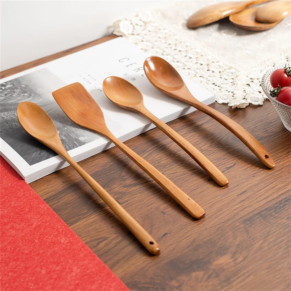 Wooden Spoon Bamboo Kitchen Cooking Utensil Tool Soup Teaspoon Catering For Kicthen Wooden Spoon Tableware Kitchen Supplies