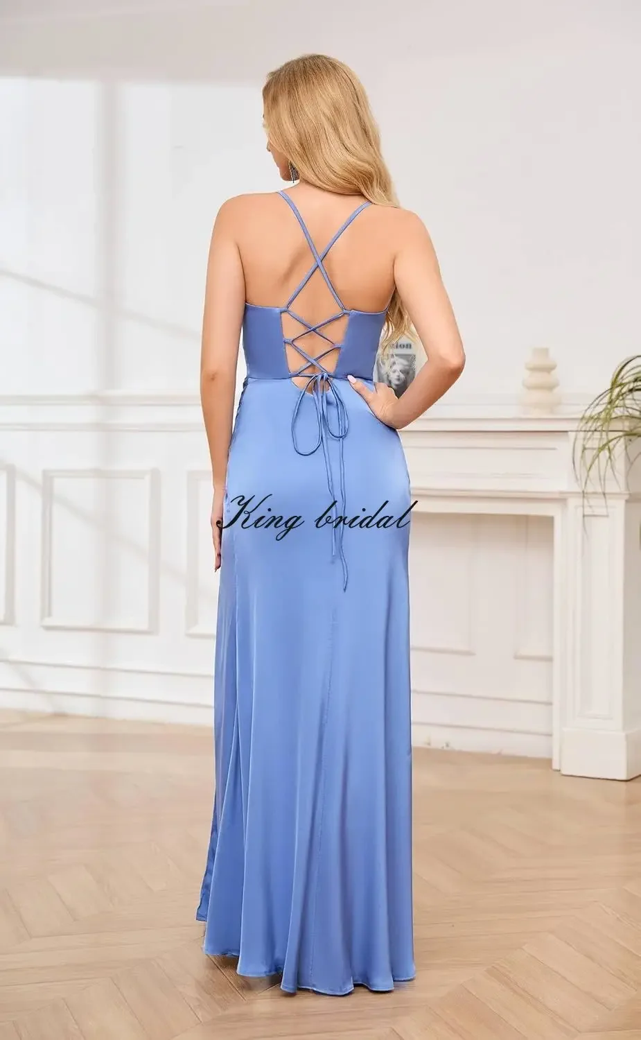 

Cowl Neck Satin Bridesmaid Dresses for Women Mermaid Corset Prom Dress Long Formal Evening Gown with Slit Wedding Party Gowns