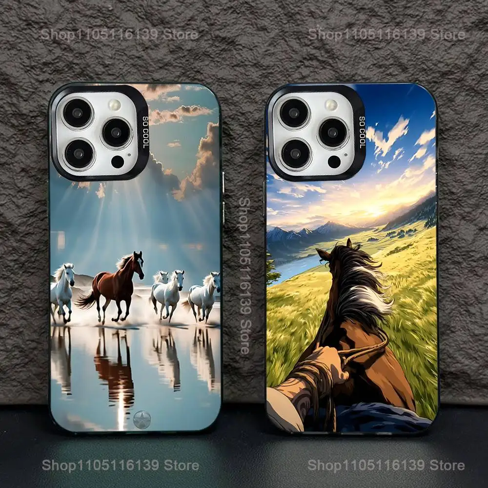 

Horse Painted Art Phone Case For iPhone 16,15,14,13,12,11,Pro,XS,Max,Plus,Mini,SE Black Candy Matte Shockproof Cover