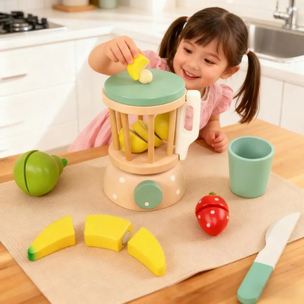 

Wooden Pretend Juicer Playset Mini Kitchen Appliance Toy Toddler Role-Play Cooking Gift Interactive Early Learning Set