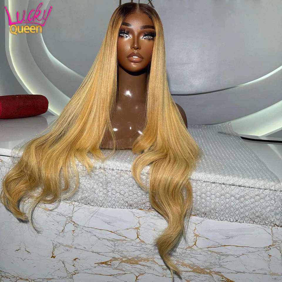 30 Inches Honey Blonde Lace Front Wigs Human Hair Brown Root 13x4 13x6 Straight Lace Front Wigs Remy Hair 180% Density