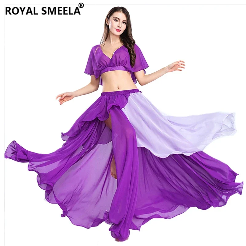 chiffon belly dance practice suit Indian dance costume set dance skirts bellydancing top class training clothes performance wear