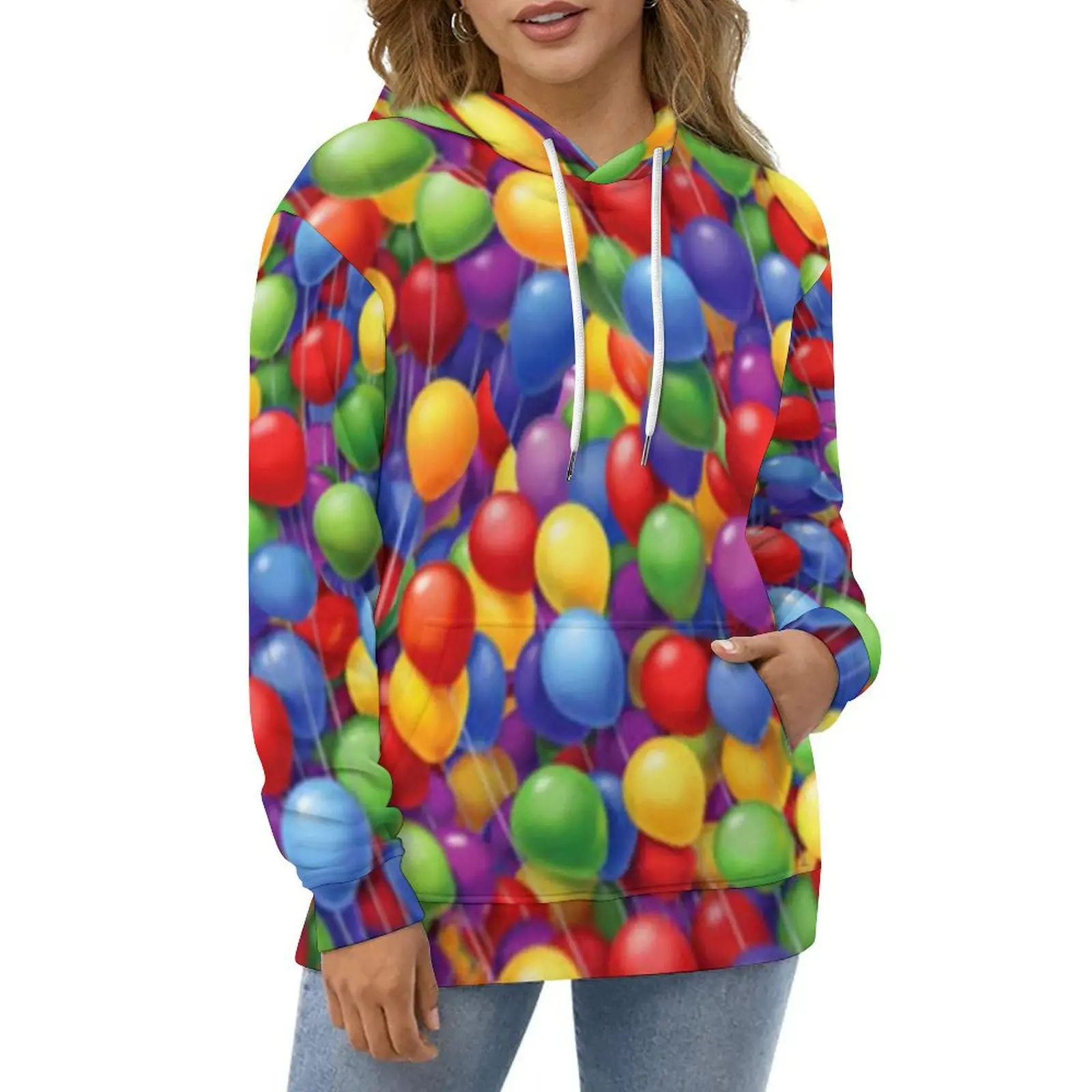 Colorful Balloon Hoodies Bright Balloons Print Hip Hop Oversize Hoodie Female Long Sleeve Design Casual Hooded Sweatshirts