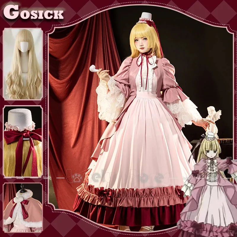 Викторика де Брайс Косплей Костюм Парик Аниме Голик Розовое Платье Горничная Лолита Униформа Плащ Шпилька Хэллоуин Вечеринка Девушки Женщины