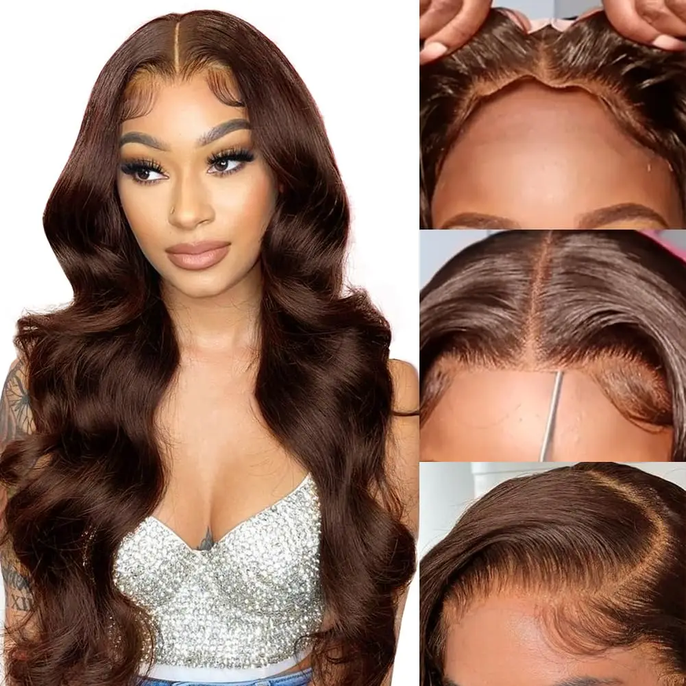 13x4 Chocolate Brown Body Wave Lace Front Wigs Hd Transparent Lace Frontal Wig Brown Colored Human Hair Glueless Wigs For Women