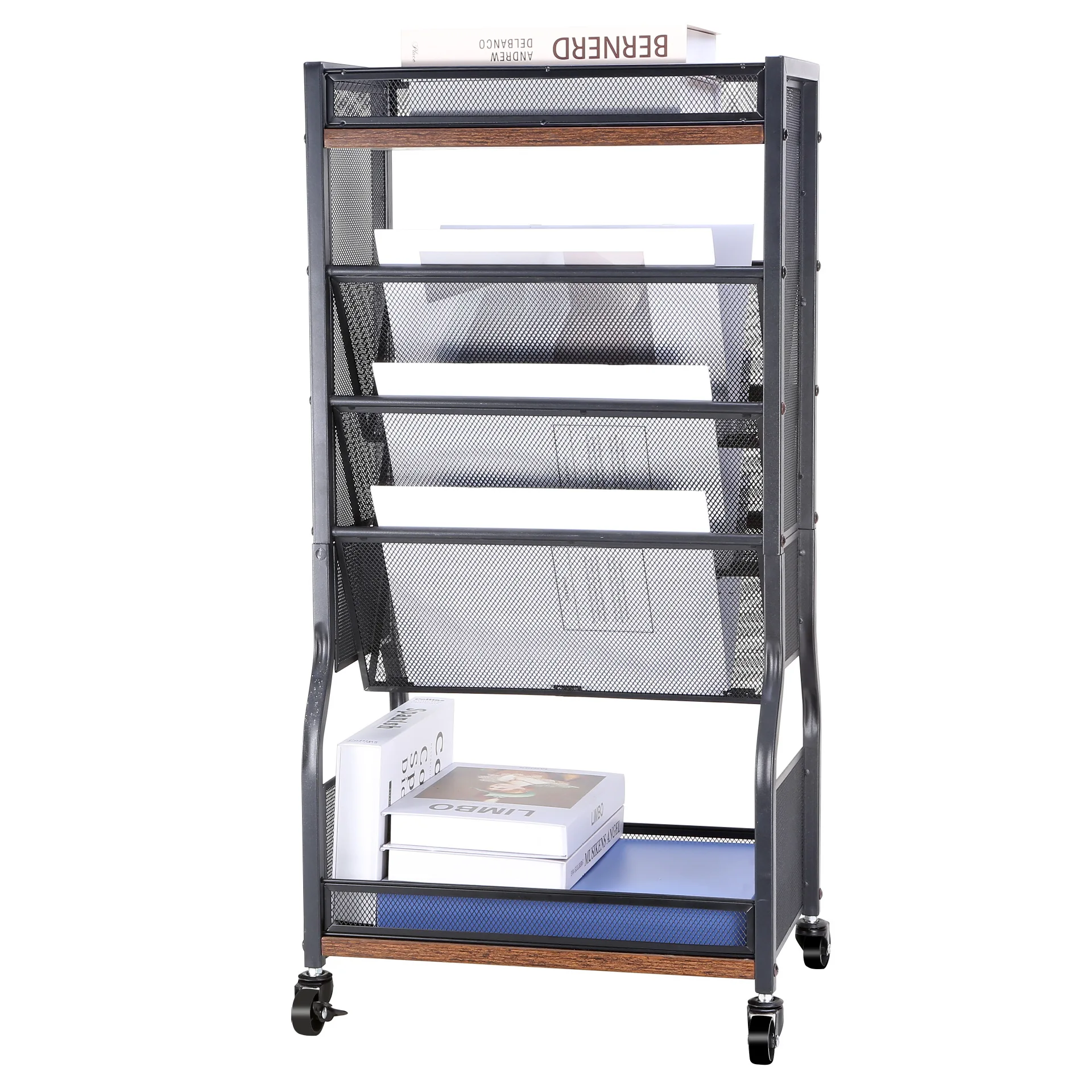 

Movable Magazine Storage Shelf Sorting Bookshelf Office Document Storage Cart