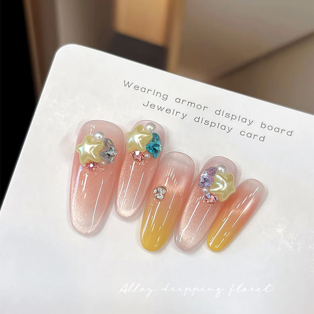 100 Stück/2 Packungen Macaron Stern Herz Nagelcharms 3D Perlmuttartige Niedliche Herzdekorationen für Maniküre DIY 6,5*10mm Gemischte Farben – Detail 5