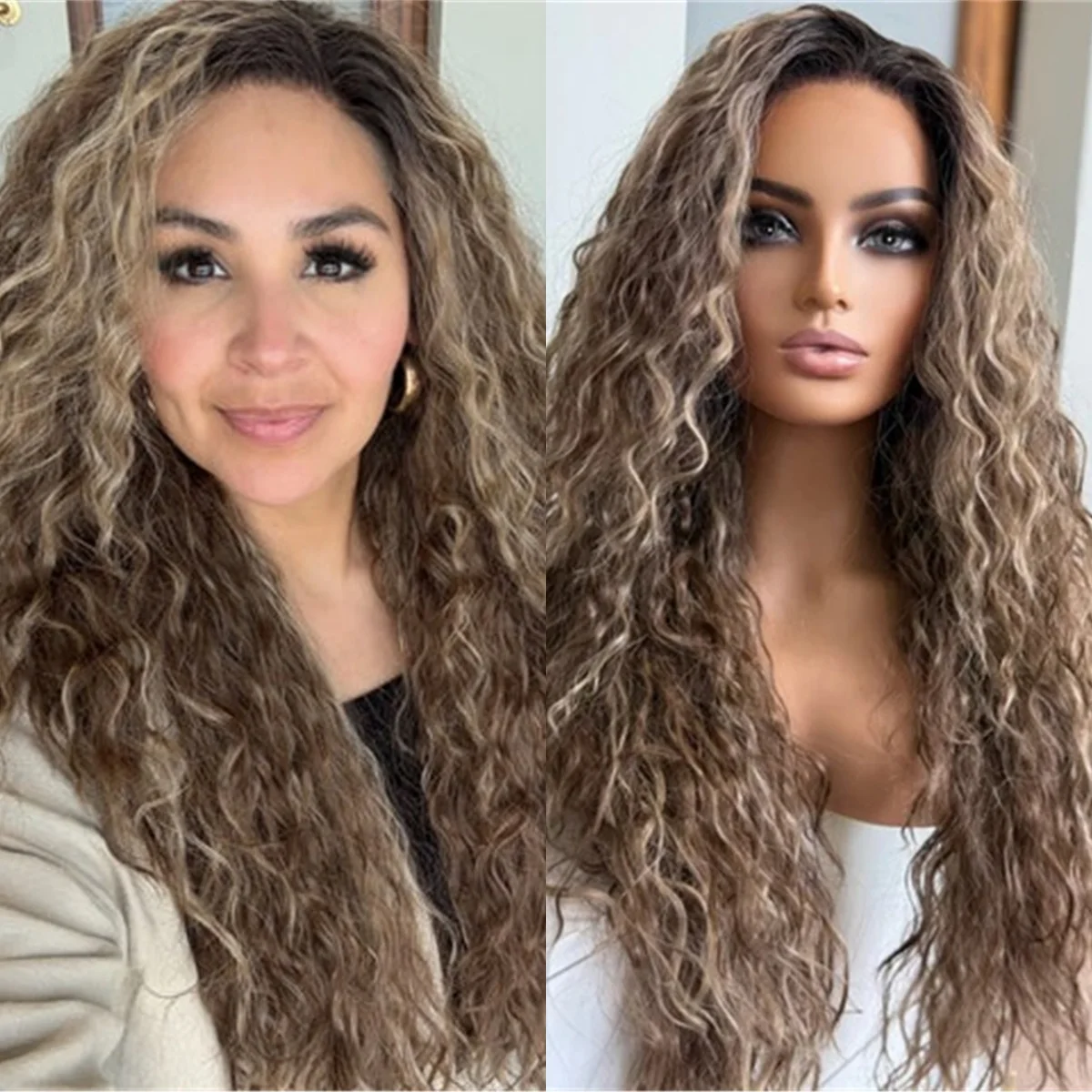 

Стильные парики из смеси натуральных афро-кудрявых волос и синтетического волокна, средний коричневый цвет с блонд-отливами, термостойкие, для повседневной носки и вечеринок