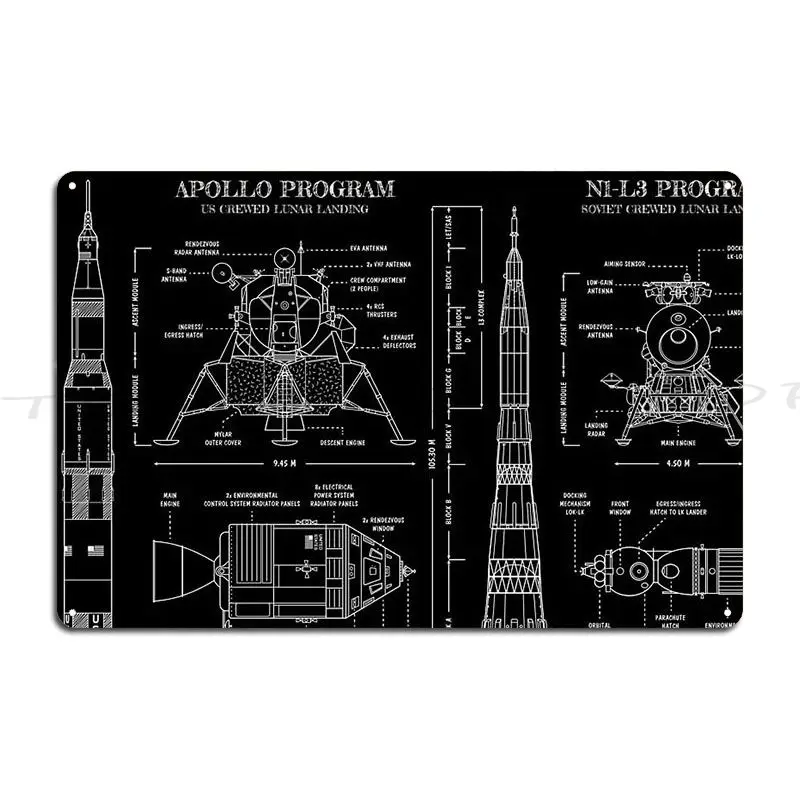 The Great Space Race Soviet N1-L3 Vs Us Apollo Program  Metal Signs Wall Pub Living Room Pub Cinema Designer  Tin Sign Poster