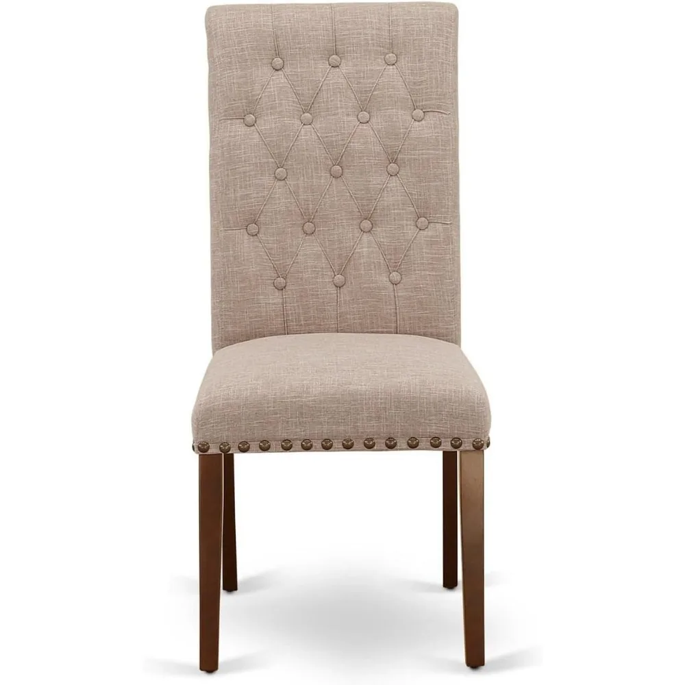 كراسي تناول الطعام من East West Furniture Bremond Parson - معنقدة بأزرار، زخرفة رأس الأظافر، كتان أسمر فاتح، مبطن #4