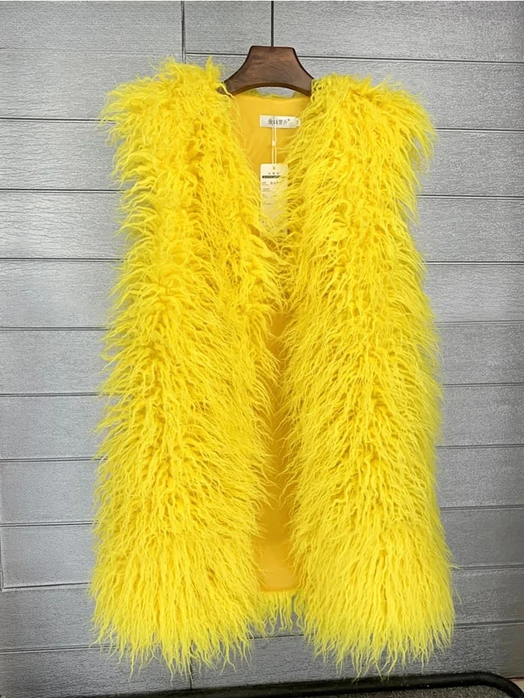 Manteaux en fausse fourrure chauds et colorés pour femmes, nouvelle veste d'automne et d'hiver, vêtements d'extérieur en fourrure, gilet Long de 75cm