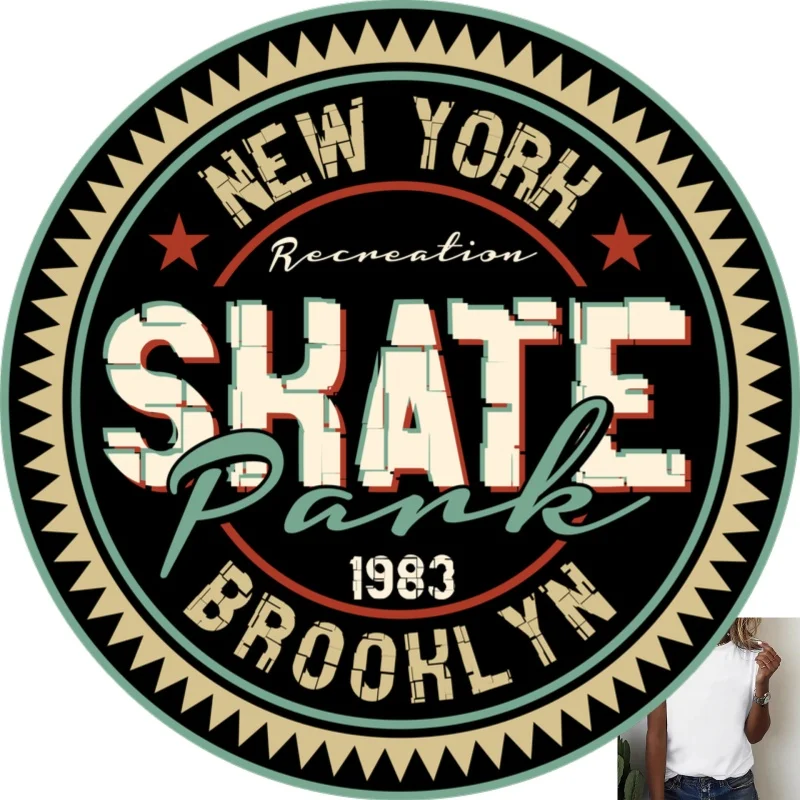 Vintage New York Brooklyn Skate Park 1983 Graphic Heat Transfer White Ink Iron - on, Suitable for T - Shirts, Canvas Bags &