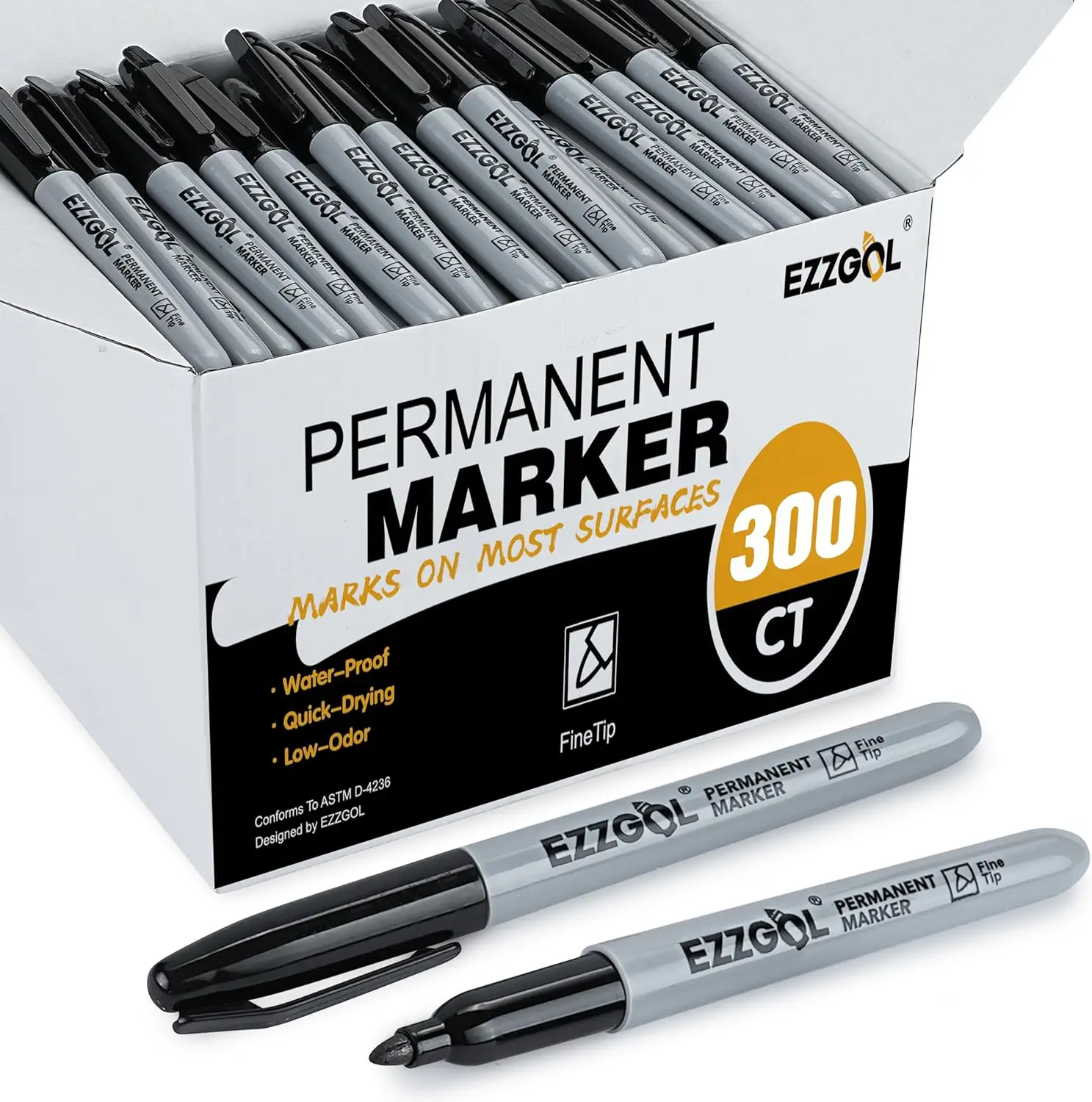 

300 Pack Fine Tip Black Permanent Markers, Waterproof Quick Drying Smear Proof Pens for School Office Home Supplies