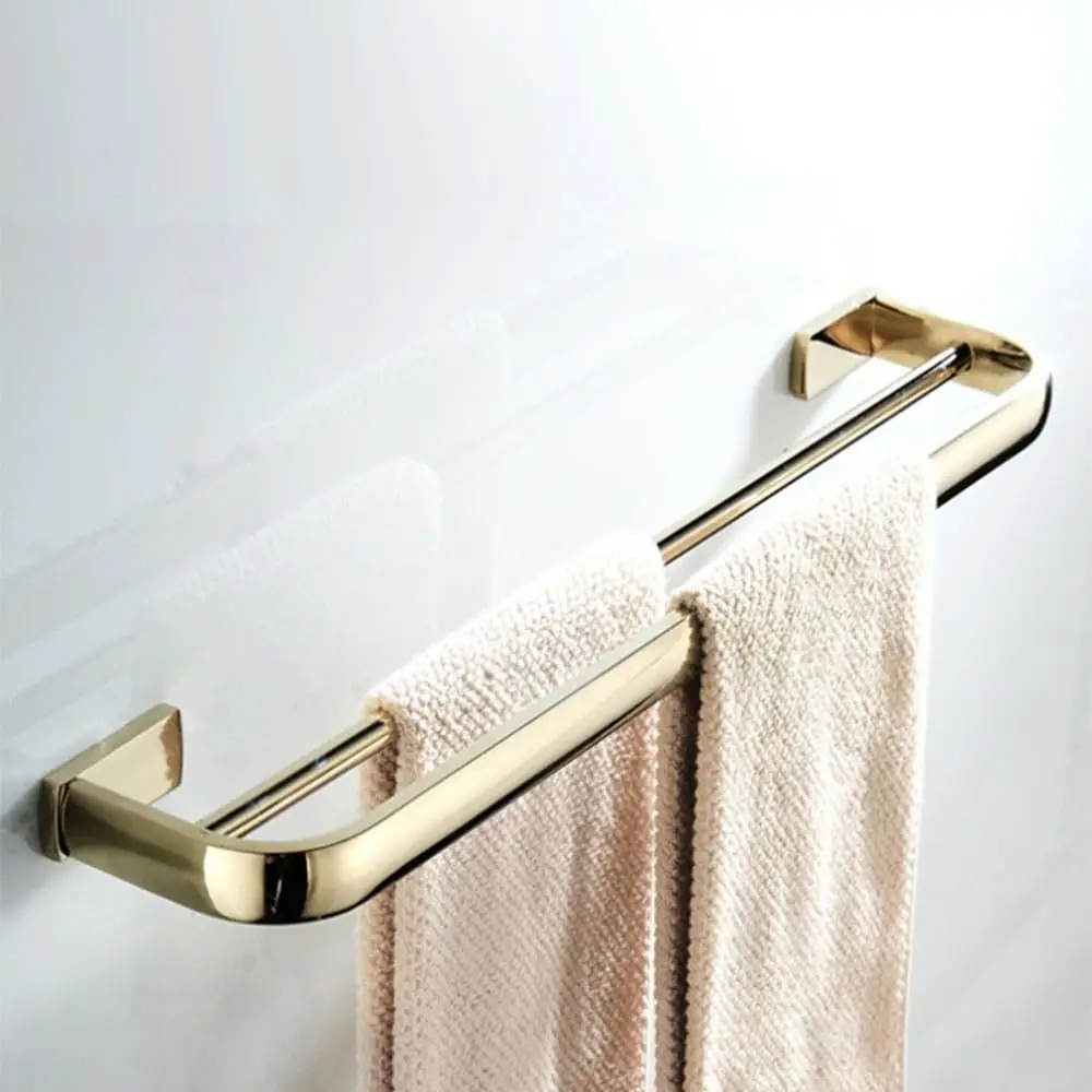 

Gold Brass Bathroom Hardware Set Robe Hook Towel Rail Tissue Holder Bath Accessories Wall Mount Double Bar, Customized