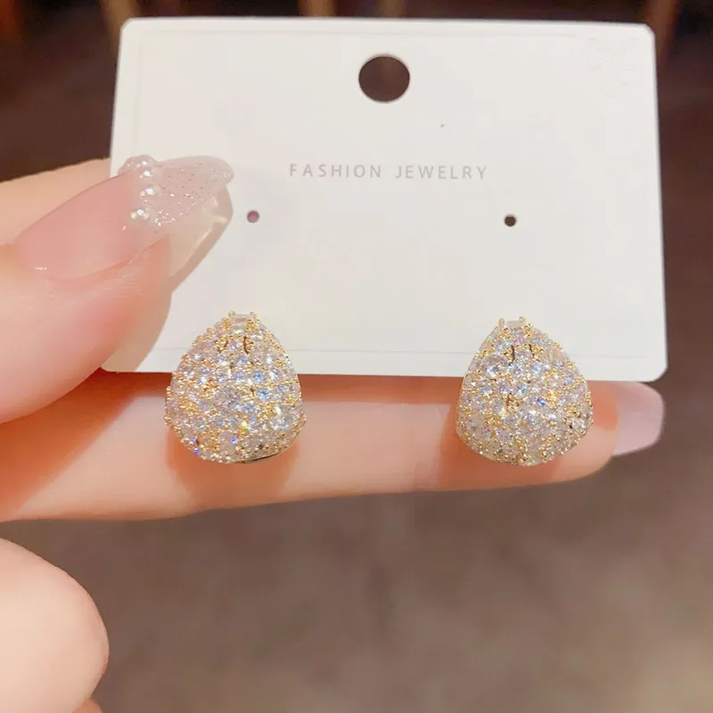 

All Sparkling Diamonds Water Drop Stud Earrings for Women 18K Gold Filled Sterling Silver 925 Evening Party Elegant Fine Jewelry