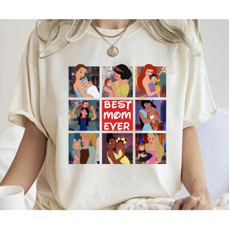 Disney Princess Mom Shirt Pure Cotton T-shirt Four Seasons New Style Unisex Casual Fashion Streetwear