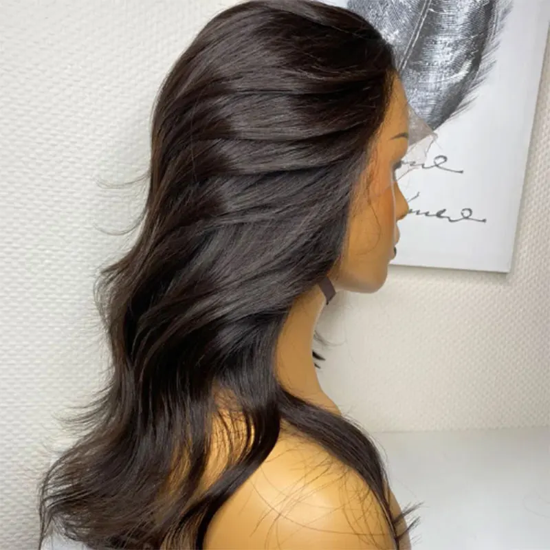 Preto curto onda solta peruca de cabelo sintético perucas dianteiras do laço alta qualidade fibra resistente ao calor parte do meio do cabelo para cosplay feminino