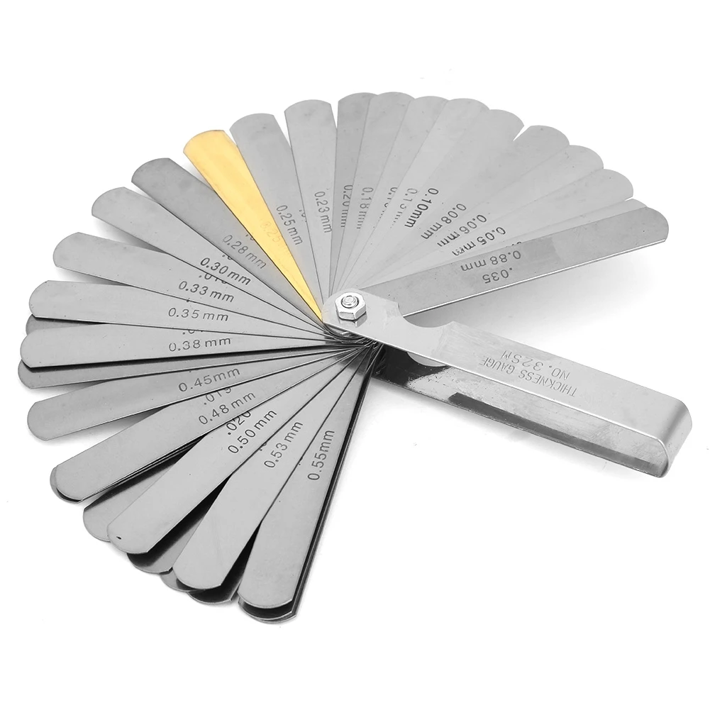 E9 Metric 32 Blades Feeler Gauge Distance Meter 0.04-0.88mm Thickness Stainless Steel Gap Measurement Tool Hand Kids Toy Ruler