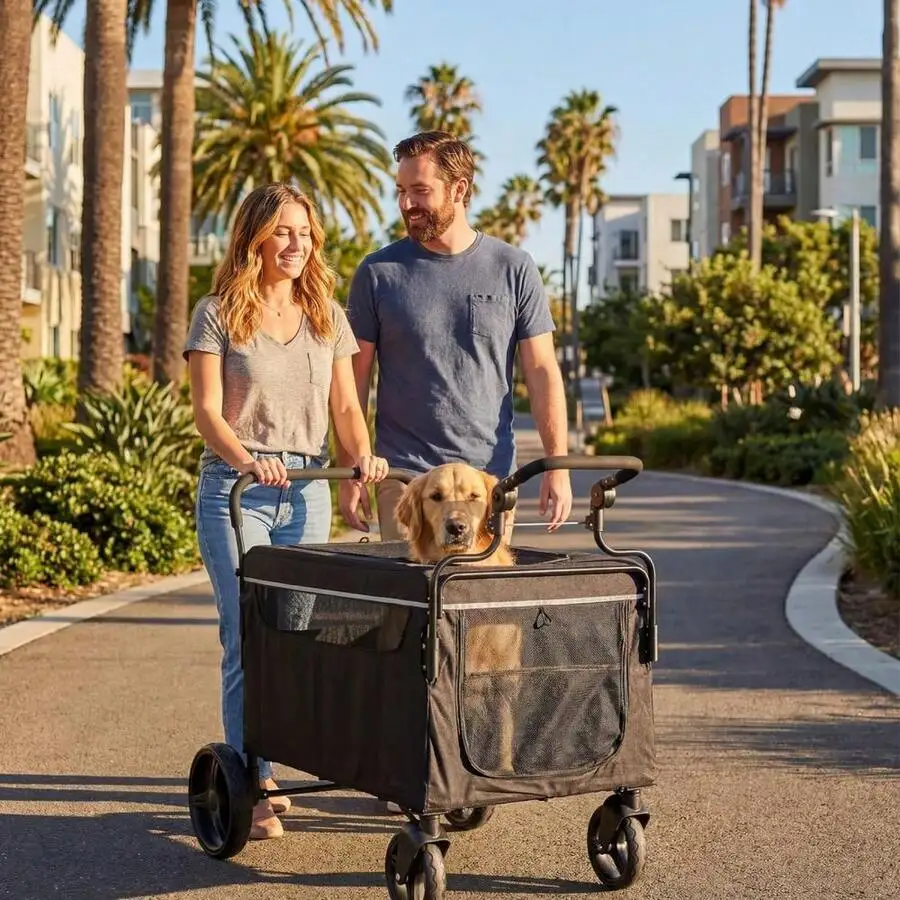 Large Dog Stroller Wagon With Ramp, 176 Lb Foldable 2-In-1 Push Pull Pet Cart For Senior Dogs, All-Terrain Wheels