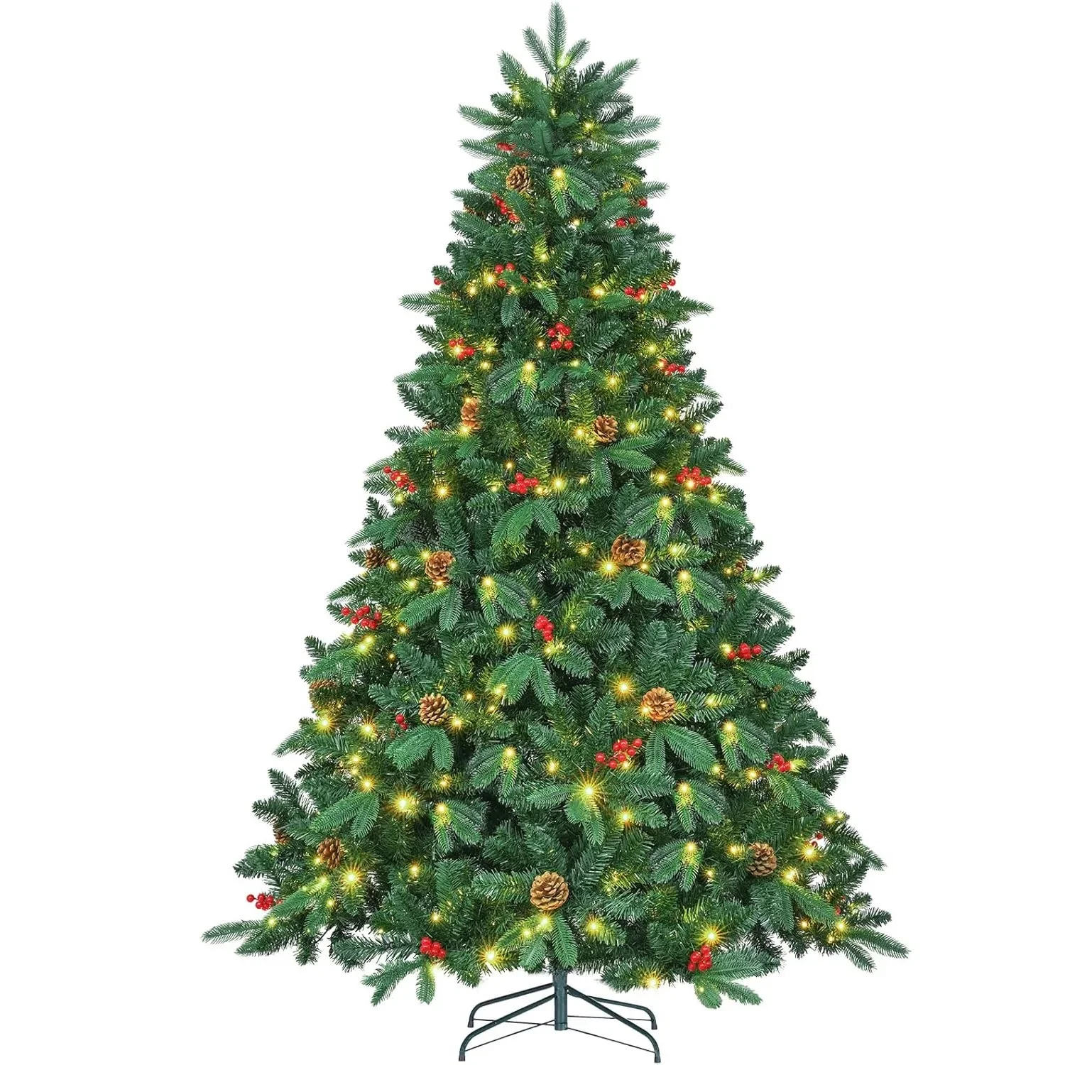 

8/9ft Prelit Christmas Trees, Pre-Decorated Hinged Spruce PE&PVC Xmas Tree W/ 1450/1800 Branch Tips, 450/600 Warm LED Lights