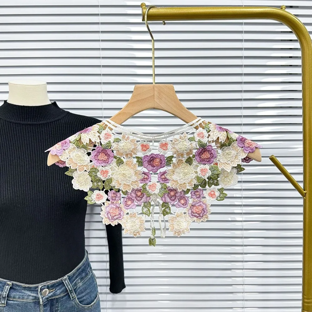 패션 자수 여성 레이스 칼라 가짜 칼라 칼라 휘장 분리형 셔츠 레이스 업 목도리 망토 가짜 거짓 칼라