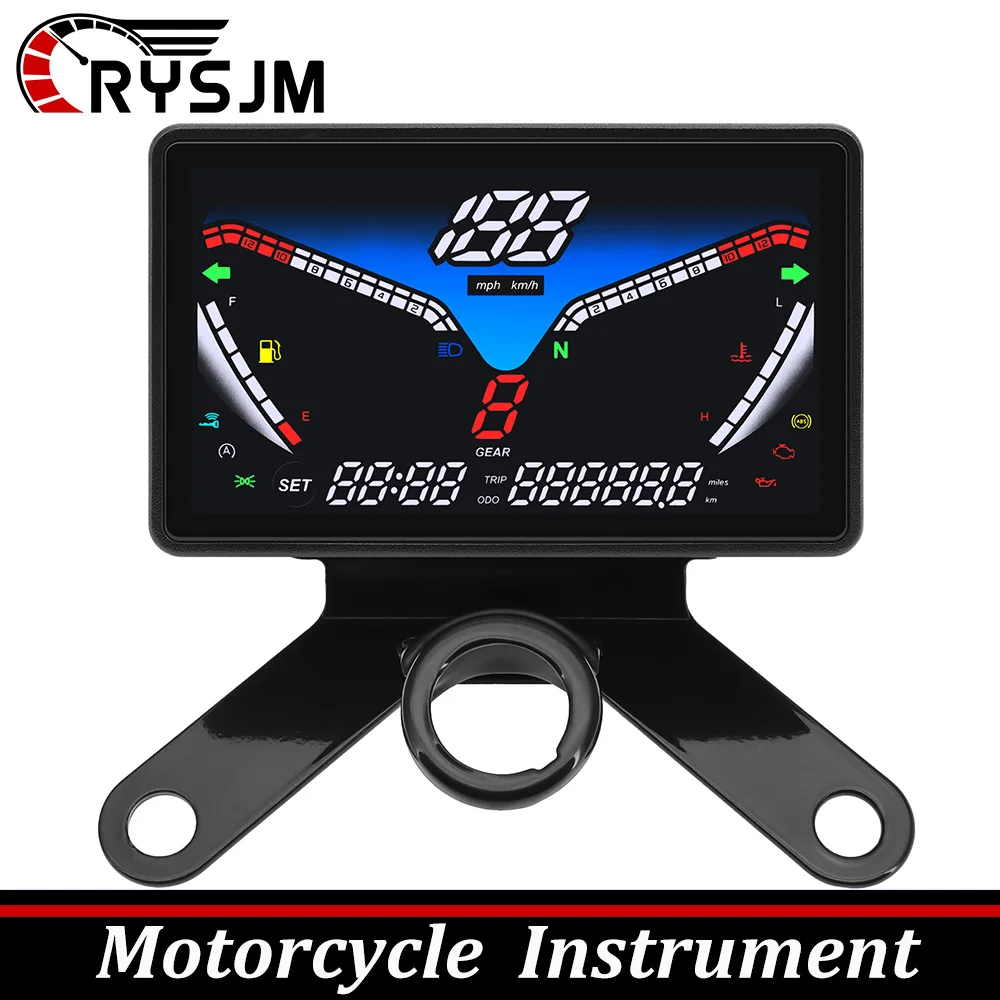 199km/h 12V LED Digital Motorcycle Instrument Speedometer RPM Dashboard With Fuel Level Gauge Water Temp Meter Gear Odometer