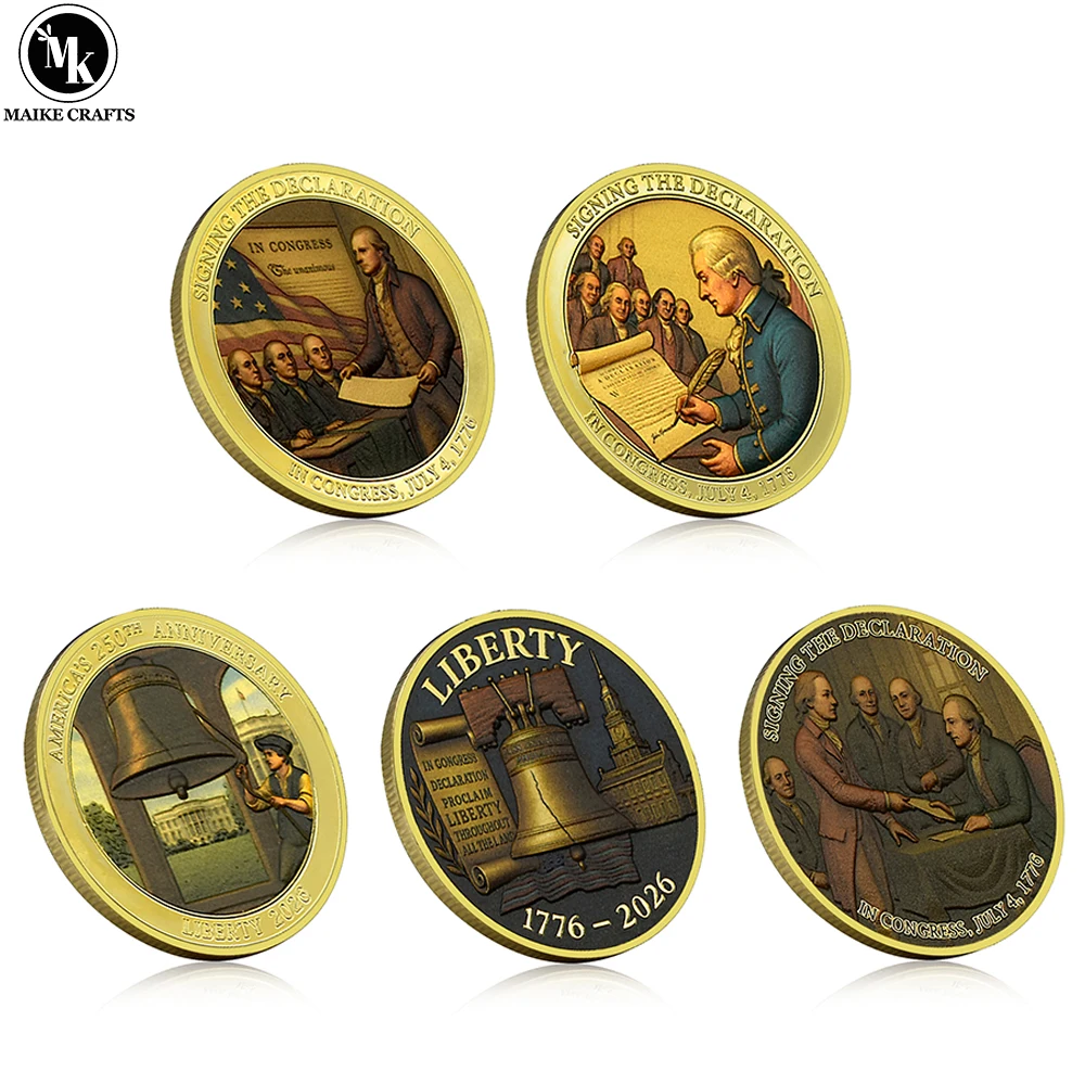 

1776-2026 250th Anniversary US Independence Commemorative Coins, Zinc Alloy Liberty Bell & Declaration Collectible Gift